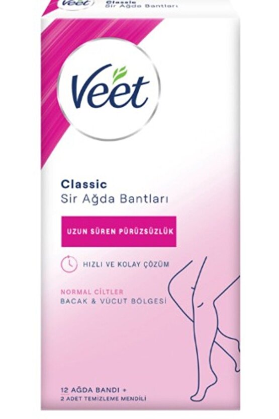 Classic Sir Ağda Bantları Tüm Ciltler Bacak & Vücut 12 Adet Bant + 2 Adet Temizlik Mendili