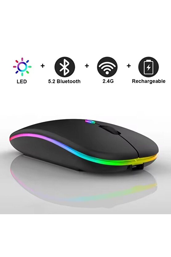 GTX Jaculus V2 10.1 Gaming Tablet İçin Uyumlu RGB LED Işıklı Bluetooth+2.4Ghz Kablosuz Şarjlı Mouse