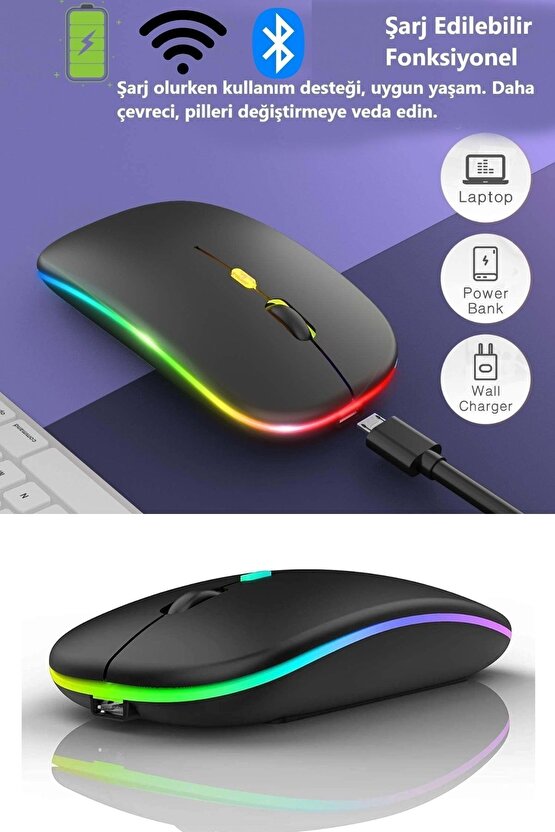 GTX Jaculus V2 10.1 Gaming Tablet İçin Uyumlu RGB LED Işıklı Bluetooth+2.4Ghz Kablosuz Şarjlı Mouse