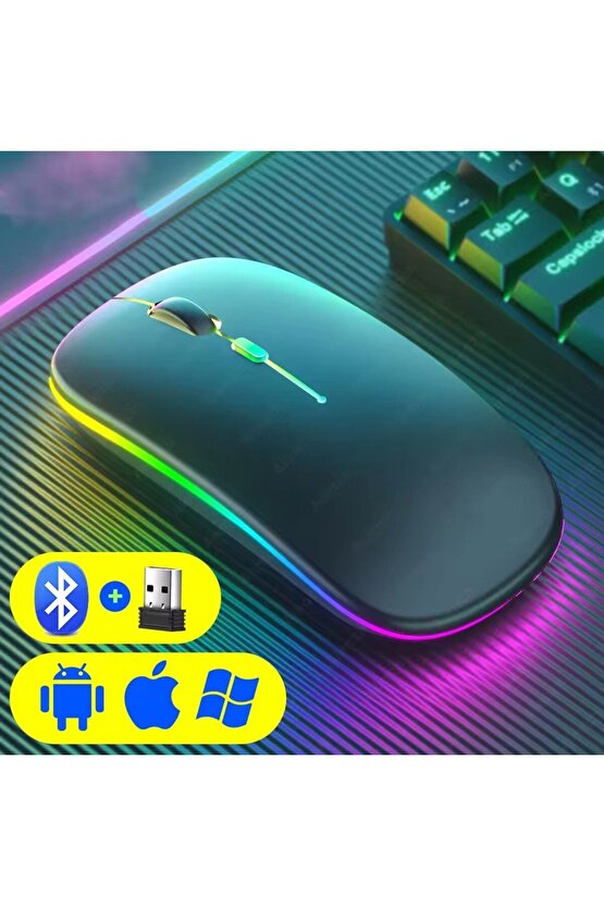 GTX Jaculus V2 10.1 Gaming Tablet İçin Uyumlu RGB LED Işıklı Bluetooth+2.4Ghz Kablosuz Şarjlı Mouse