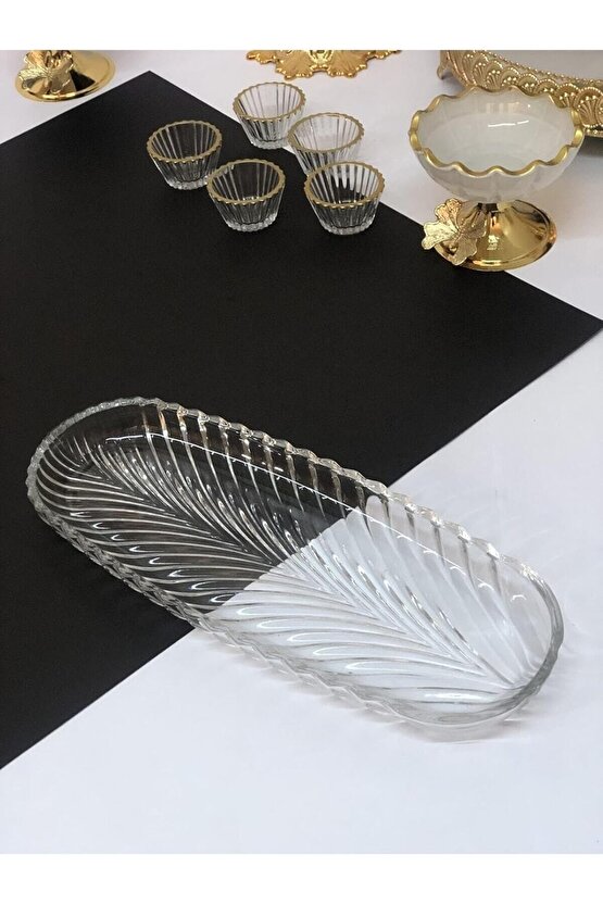 2li Oval Balık Sırtı Çerez Meyve ve Meze Sunum Tabağı Kahvaltı Sunum Kayık Tabak Servis Tabağı17x7cm