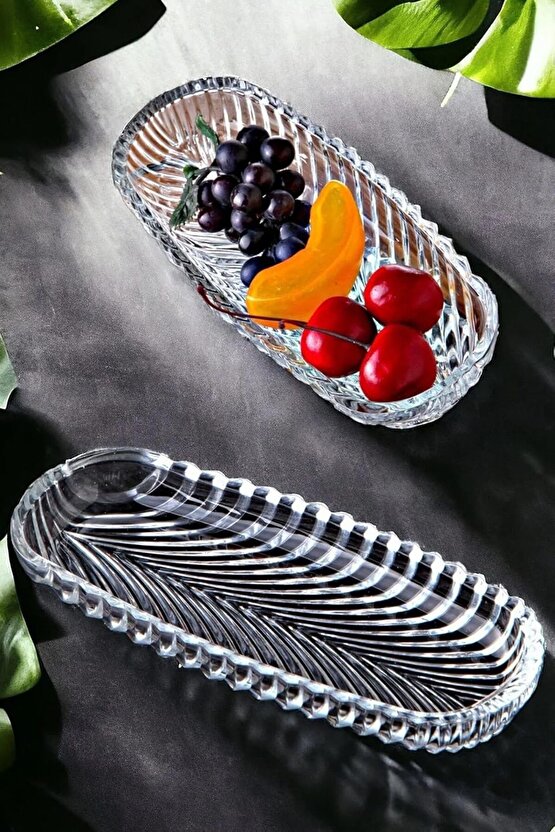 2li Oval Balık Sırtı Çerez Meyve ve Meze Sunum Tabağı Kahvaltı Sunum Kayık Tabak Servis Tabağı17x7cm