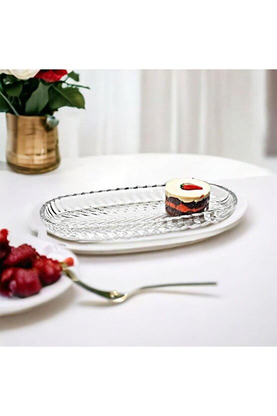 2li Oval Balık Sırtı Çerez Meyve ve Meze Sunum Tabağı Kahvaltı Sunum Kayık Tabak Servis Tabağı17x7cm