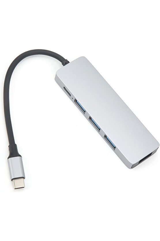 5in1 Macbook Pro Air Type-C USB 3.0 Hub Dönüştürücü Çevirici Çoklayıcı 4K Hdmı PD Şarj+Data Girişli