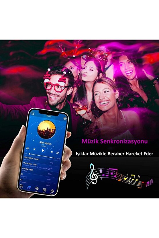2M RGB LED Şerit Işık Müzik ve Ses Senkronizasyonu Bluetooth Telefon Kontrolü Zamanlayıcı