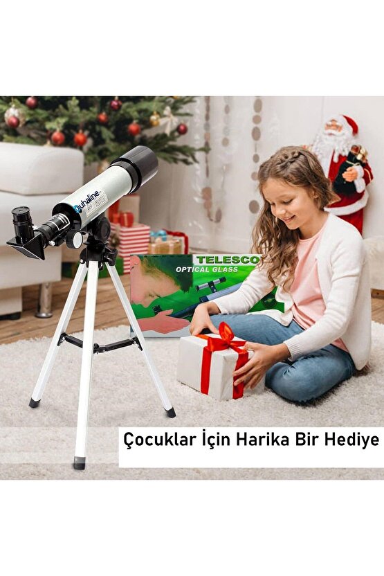 Teleskop Tripodlu 50mm 90X Yakınlaştırma Eğitici Astronomik Uzay Doğa Ay Gözlem Teleskob+Ay Filtresi