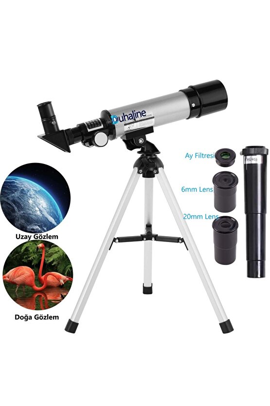 Teleskop Tripodlu 50mm 90X Yakınlaştırma Eğitici Astronomik Uzay Doğa Ay Gözlem Teleskob+Ay Filtresi