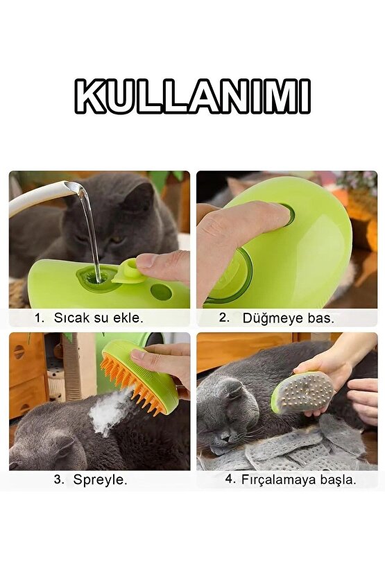 Buharlı Kedi & Köpek Tarağı Hazneli Evcil Hayvan Bakım Fırçası Kedi Köpek Tüy Toplayıcı