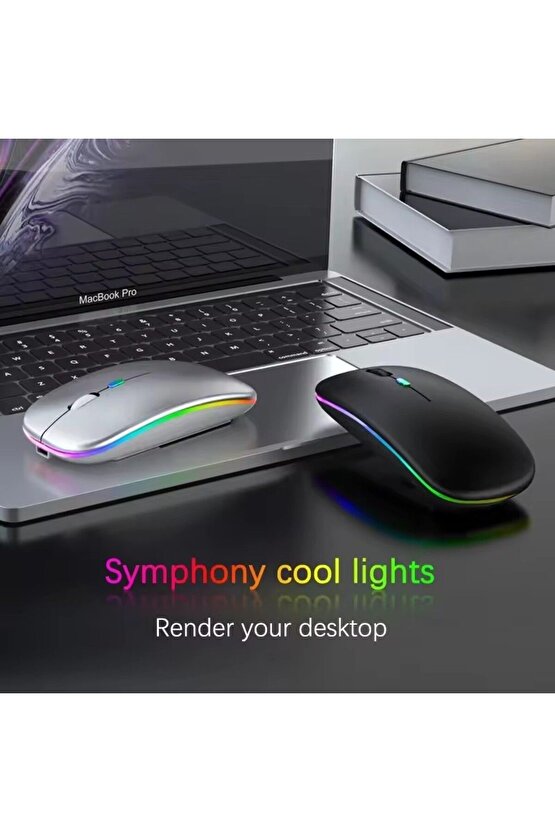 iPad Pro M4 13 2024 Tablet İçin RGB LED Işıklı Bluetooth+2.4Ghz Kablosuz Sessiz Şarjlı Mouse