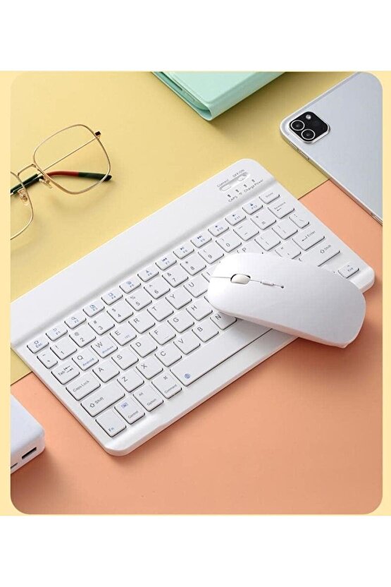 Hometech Alfa 10YC PRO 10.1 Tablet İçin Uyumlu Slim Şarjlı Türkçe Bluetooth Klavye ve Mouse Seti