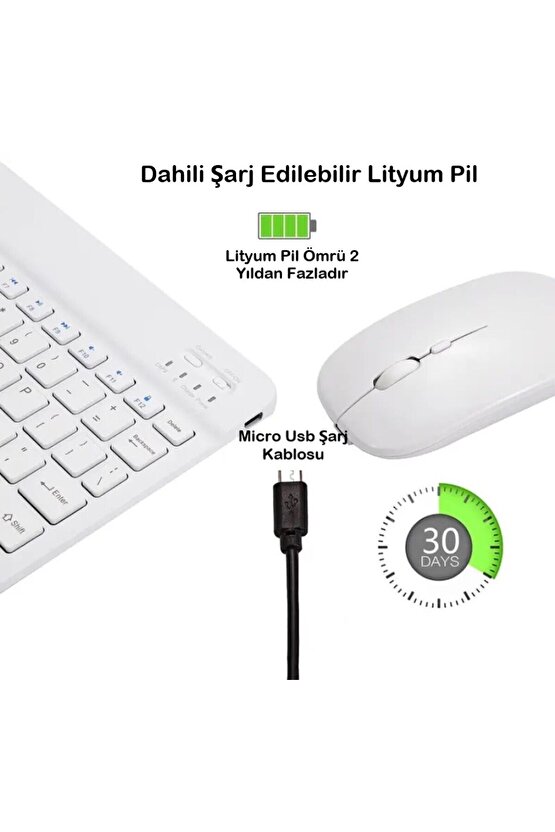 Hometech Alfa 10YC PRO 10.1 Tablet İçin Uyumlu Slim Şarjlı Türkçe Bluetooth Klavye ve Mouse Seti