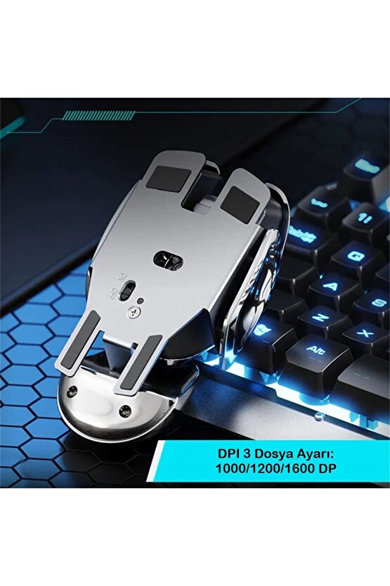 Kablosuz Şarjlı Mouse Modern Tasarım Ergonomik Metal Mouse, 2,4 GHz Sessiz Tıklama