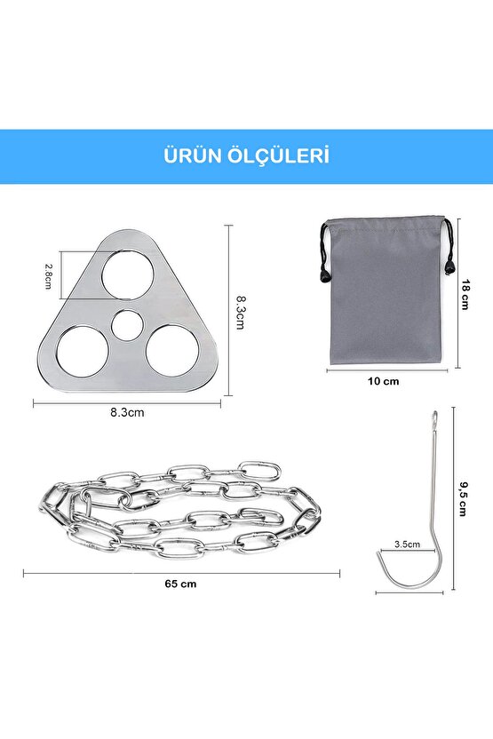 Paslanmaz Çelik Askı Kamp Tripodu Üç Ayaklı Halka, Zincirli ve Kancalı Kamp Tencere Askı Aparatı