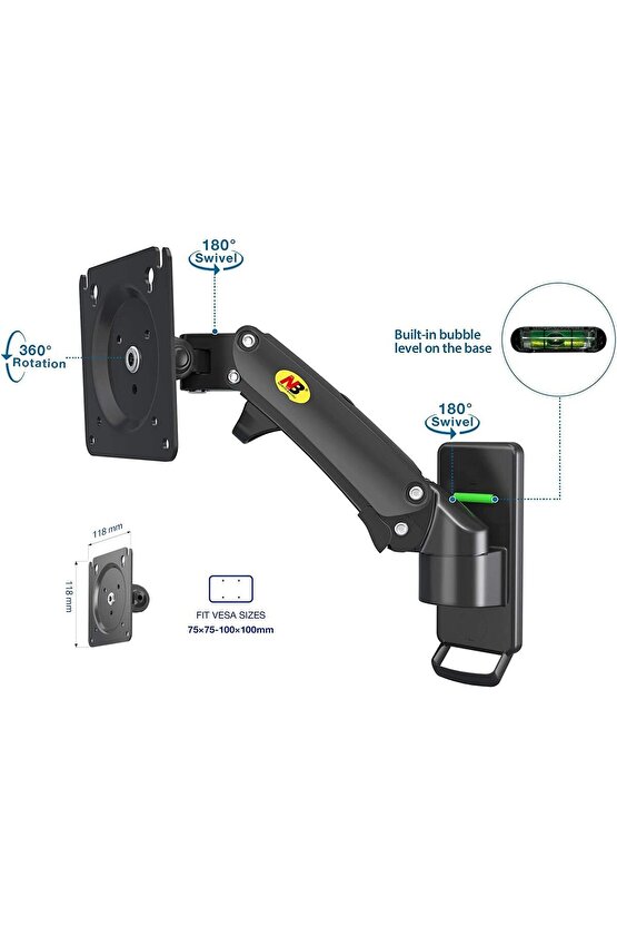 GameBooster GB-2726CF 27 Monitör NB F120 Güçlendirilmiş Amortisörlü Hareketli Duvar Askı Aparatı