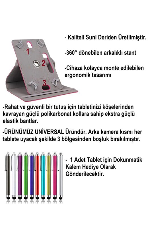 Vorcom 10.1 Standlı Tablet Kılıfı+Nano Kırılmaz Ekran Koruyucu+Dokunmatik Kalem1