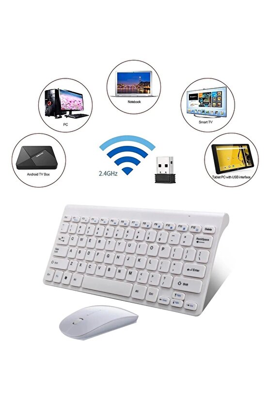 Omix Mixtab Pro 10.1 Tablet Uyumlu Kablosuz Taşınabilir Q Klavye Ve Mouse Set BEYAZ
