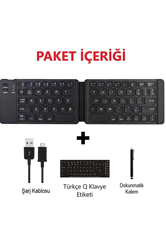 Galaxy Tab S9 11 Tablet Uyumlu Bluetooth Mini Katlanır Kablosuz Şarjlı Klavye + Dok. Kalem