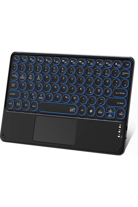 Lenovo M10 Plus 3.Nesil TB128FU Tablet İçin Şarjlı Touchpadli Yuvarlak Tuş RGB Bluetooth Klavye