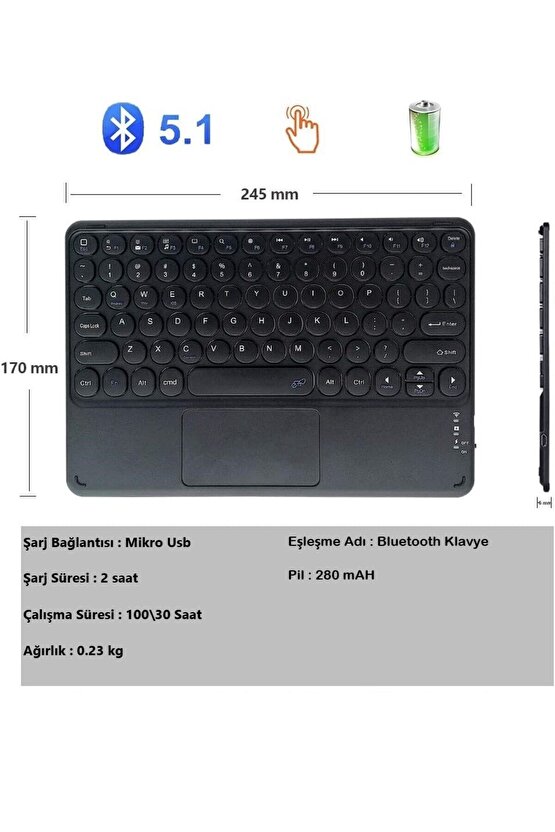 Huawei MatePad 10.4 Uyumlu Şarjlı Touchpadli Yuvarlak Tuş RGB Bluetooth Klavye