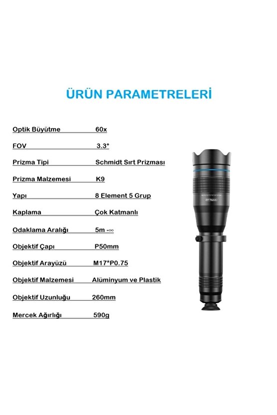 Profesyonel 60X Ultra Hd Zoom Optik Lens Teleskop Monoküler Teleskop Dürbün Tripod +Telefon Klipsi