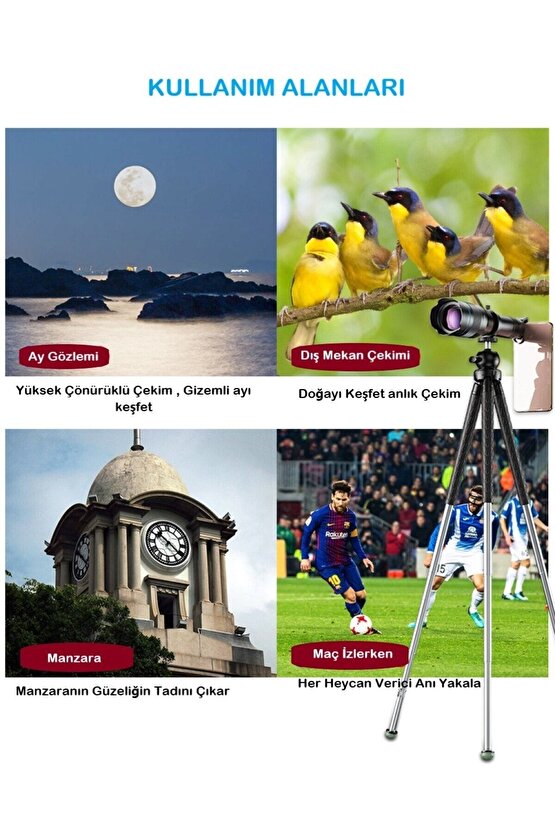 Profesyonel 60X Ultra Hd Zoom Optik Lens Teleskop Monoküler Teleskop Dürbün Tripod +Telefon Klipsi