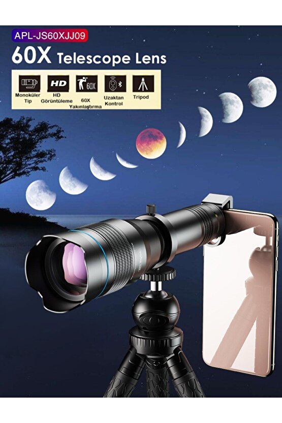 Profesyonel 60X Ultra Hd Zoom Optik Lens Teleskop Monoküler Teleskop Dürbün Tripod +Telefon Klipsi