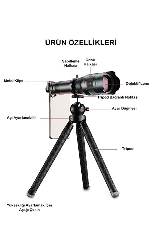 Profesyonel 60X Ultra Hd Zoom Optik Lens Teleskop Monoküler Teleskop Dürbün Tripod +Telefon Klipsi
