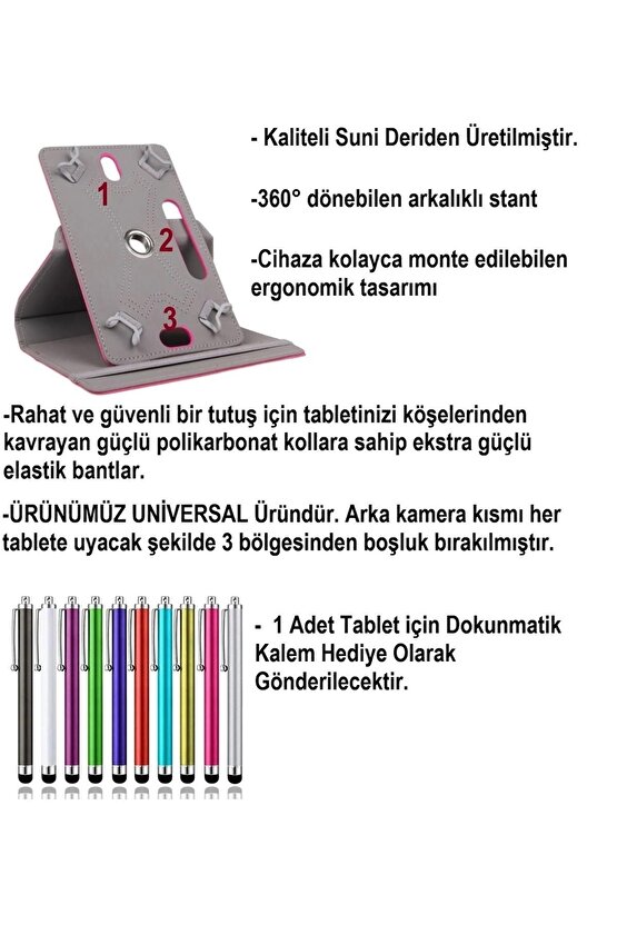 Reeder M7 Plus 7 Standlı Tablet Kılıfı+Nano Kırılmaz Ekran Koruyucu+Dokunmatik Kalem