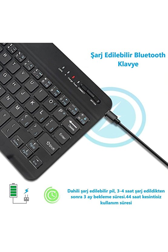 Tablet ve Telefonlar Için Şarjlı Kablosuz Türkçe Bluetooth Klavye