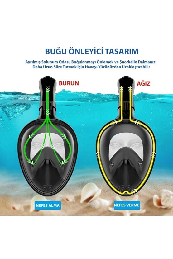 Tam Yüz Dalış Maskesi Buğu Önleyici Şnorkel Fullface Yüzücü Maskesi