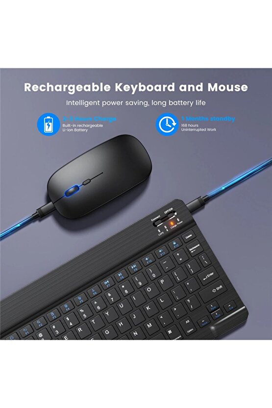 Windows 10 Tablet Için Uyumlu Slim Şarjlı Bluetooth Klavye Ve Mouse Seti