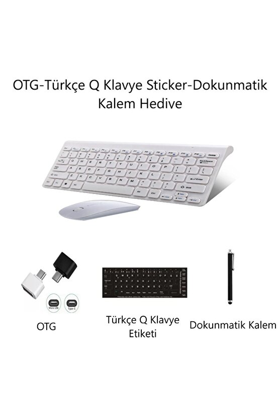 Kablosuz Taşınabilir Klavye ve Mouse Set 2.4ghz Android Telefon - Tablet - Pc-Tv Box Uyumlu Beyaz