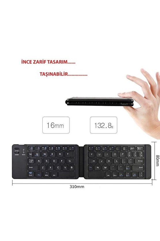 Samsung Galaxy Tab S6 Lite Sm-p610 Uyumlu Bluetooth Mini Katlanır Kablosuz Klavye + Dokunmatik Kalem