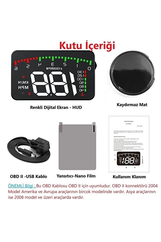 Hyundai Era-getz Araba Için Uyumlu Harici Dijital Hararet-hız-devir-voltaj Göstergesi Ekranı Hub Obd