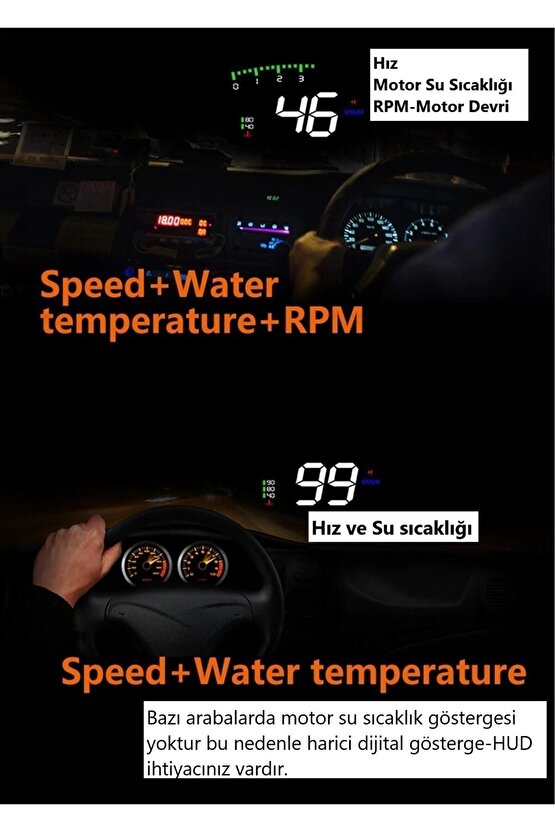 Hyundai Era-getz Araba Için Uyumlu Harici Dijital Hararet-hız-devir-voltaj Göstergesi Ekranı Hub Obd
