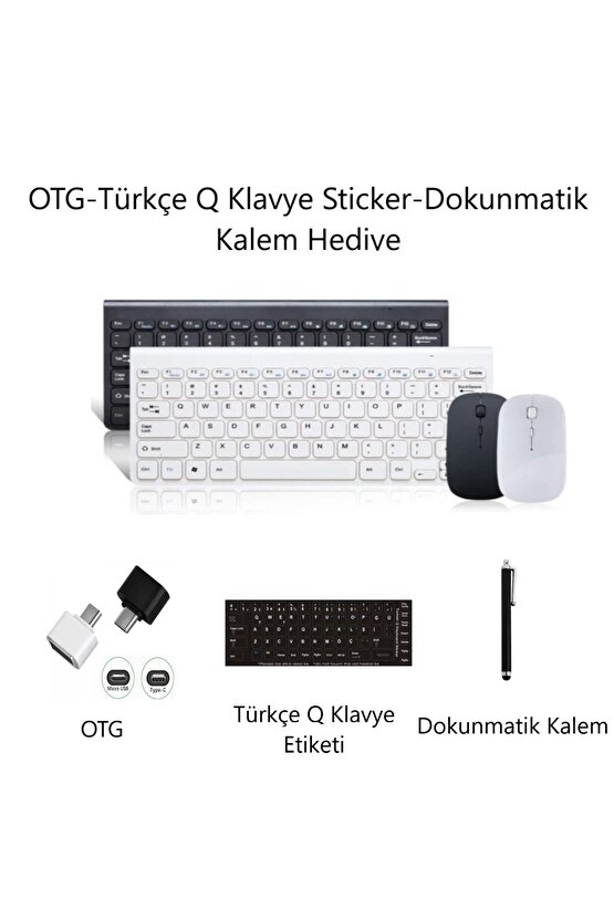 Samsung Galaxy Tab A7 Sm-t500 10.4 Uyumlu Kablosuz Taşınabilir Q Klavye Ve Mouse Set Beyaz