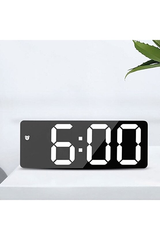 Masa Saati Led Dijital Termometre Alarm Ses Kontrolü Aynalı Takvim Gece Modu