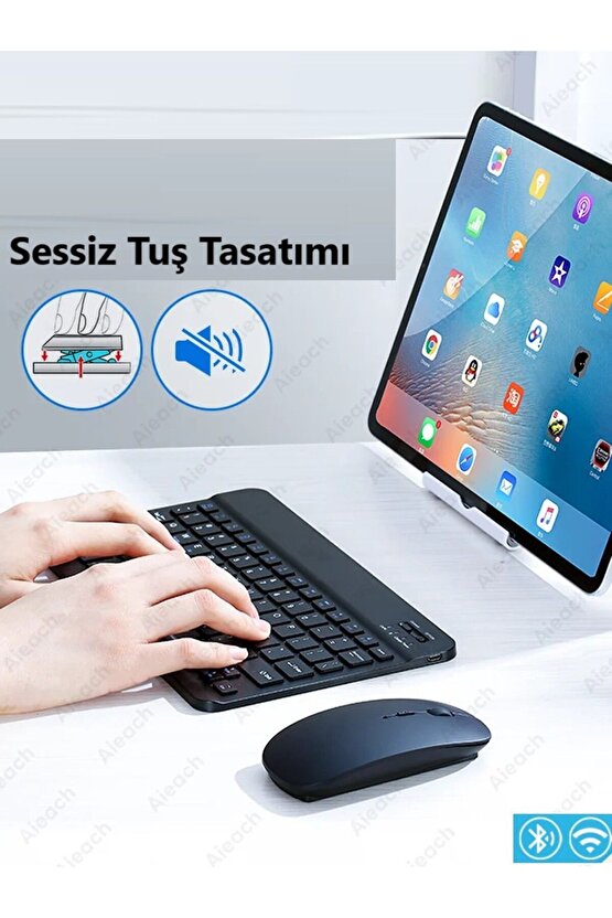 Ipad 9.nesil Mk2k3tu Pro 5 10.2 Tablet Uyumlu Slim Şarjlı Bluetooth Türkçe Klavye Ve Mouse Seti
