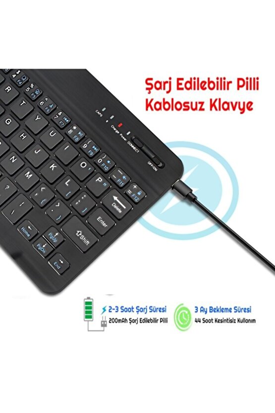 Lenovo Tab M10 Tb-x505f605 Uyumlu Bleutooth Tablet Klavyesi Mini Slim Şarjlı Kablosuz Klavye