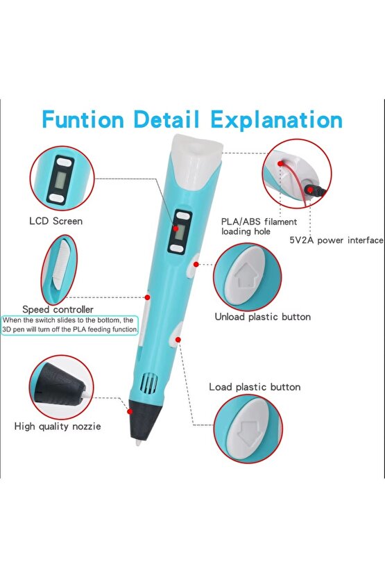 3D PEN KALEM YAZICI ÇANTALI MODEL 12X3 METRE FLAMENT ADAPTÖRLÜ LED EKRANLI 3 BOYUTLU KALEM PRİNTER