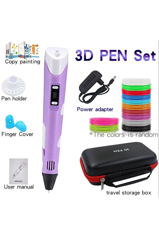 3D PEN KALEM YAZICI ÇANTALI MODEL 12X3 METRE FLAMENT ADAPTÖRLÜ LED EKRANLI 3 BOYUTLU KALEM PRİNTER