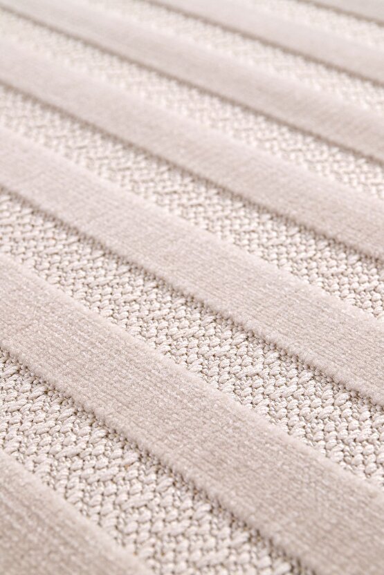 Kadife Bambu Dokuma Modern Kaymaz Salon Halısı Mutfak Halısı Koridor Halısı Yolluk Çizgi Bej
