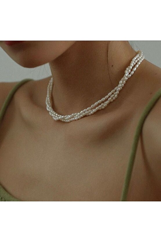 Gerçek İnci Choker Kadın Zarif Kolye