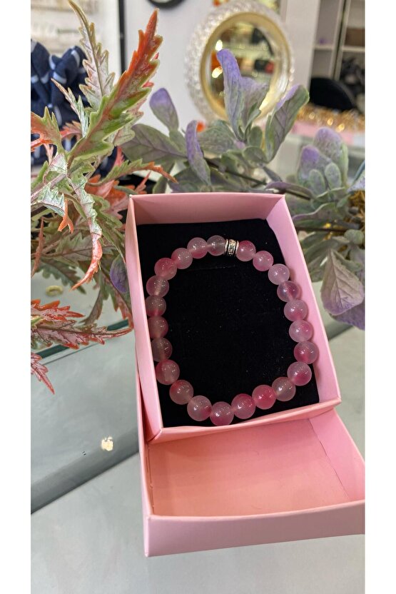 Gerçek Çilek Kuvars Doğal Taş Bileklik 8mm (Gül Kuvars)