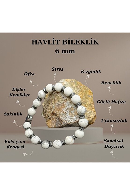 Sertifikalı Havlit Hematit 8 mm Doğaltaş Bileklik