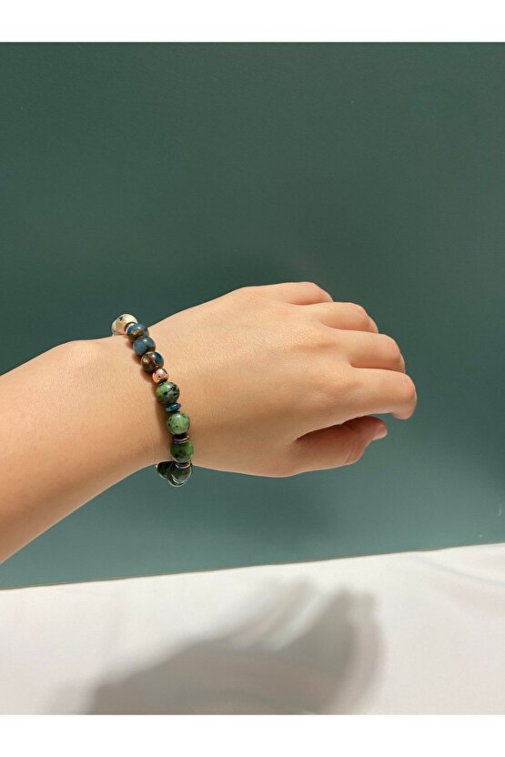 Opal ,murano Kuvars ,anyolit, Hematit, Flora Model Doğal Taş Bileklik