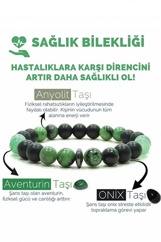 Sağlık Bilkeliği Anyolit Aventurin Oniks Doğal Taş Bileklik Helsinki