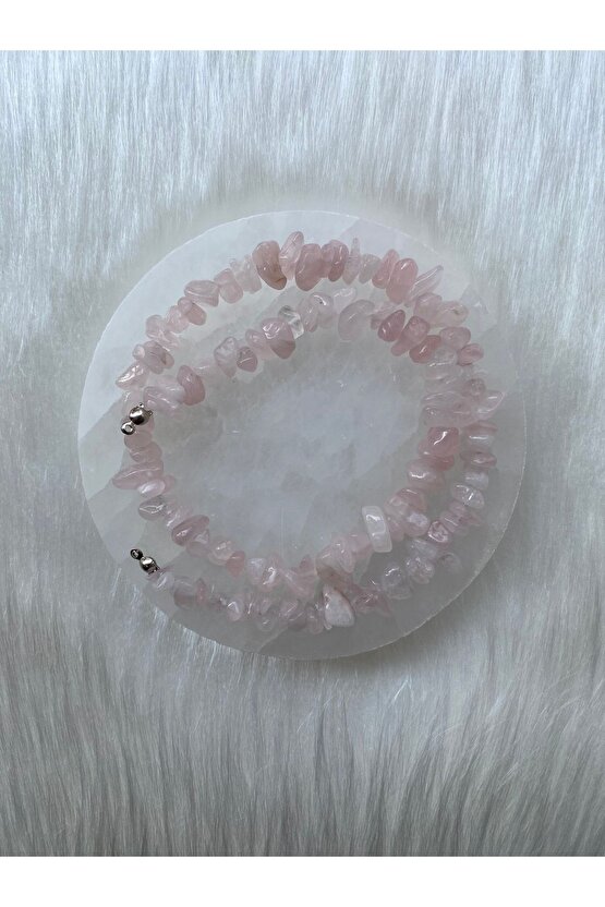 Pembe Kuvars Kırıktaş Doğal Taş Kolye
