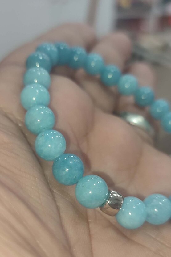 Akuamarin Taşı 8 mm Natural Doğaltaş Bileklik