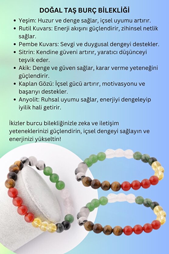 -ZEKA VE İLETİŞİM-İkizler Burcu Taşlarından Oluşan Doğal Taş Bileklik